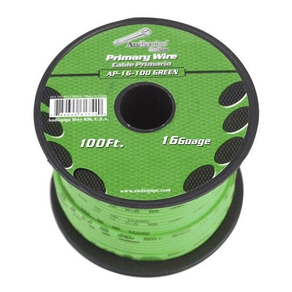 100 ft. 16 gauge Primary Wire, Green, Audiopipe, Mfr#: AP16100GR